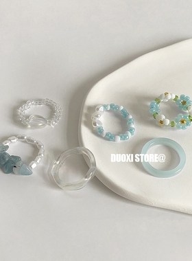 多喜商店【琉璃烬】买二送一x小米珠花朵珍珠可爱少女手工串珠戒