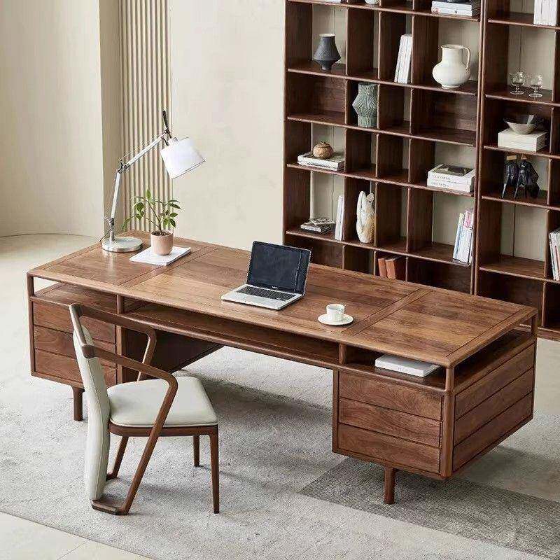 新中式北美黑胡桃木办公桌总裁大班台宋式美学老板桌实木书桌