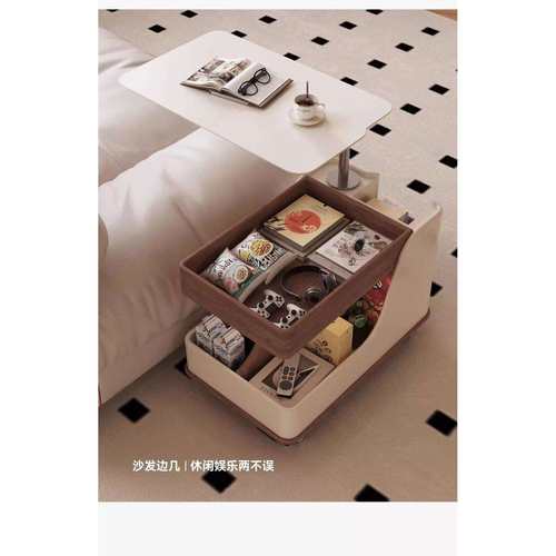 推车茶几客厅家用小户型岩板小桌子奶油风升降茶桌沙发可移动边几