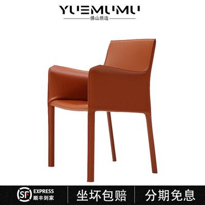 FDMA66-4意式现代马鞍皮餐椅设计师酒店餐厅商务洽谈椅工作室靠背
