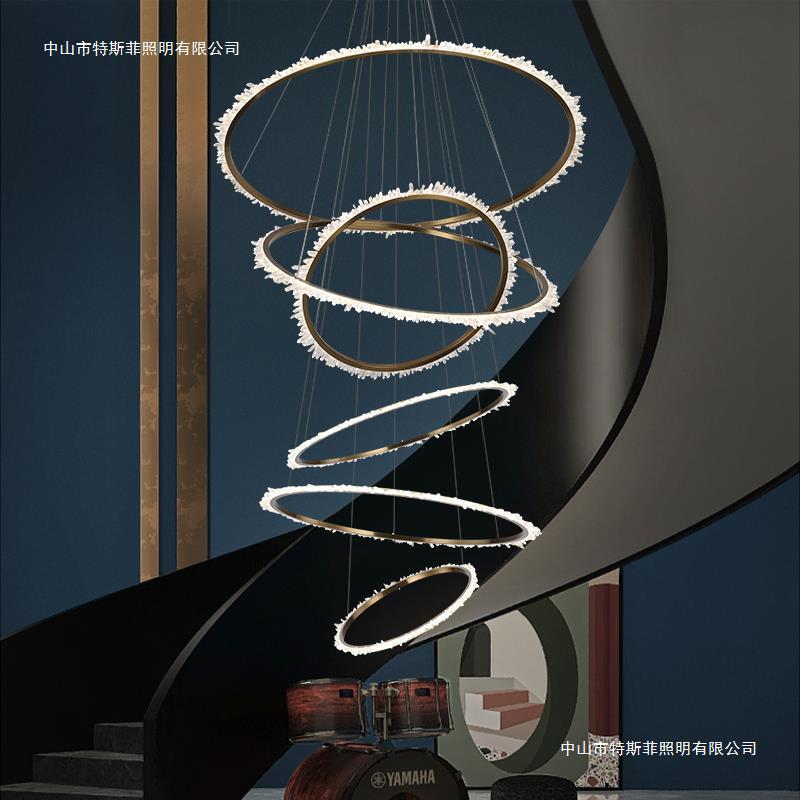 【天然水晶】复式楼大吊灯别墅楼梯吊灯轻奢现代酒店大堂挑空客厅