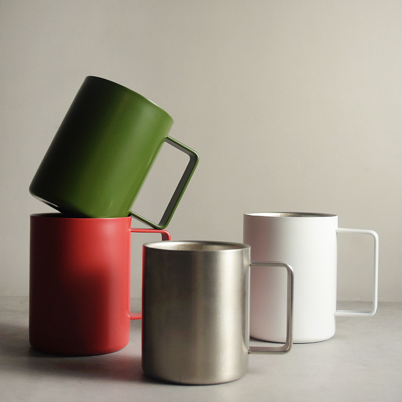 北欧ins316马克杯咖啡杯水杯双层防烫带手柄高颜值杯子刻度保温杯