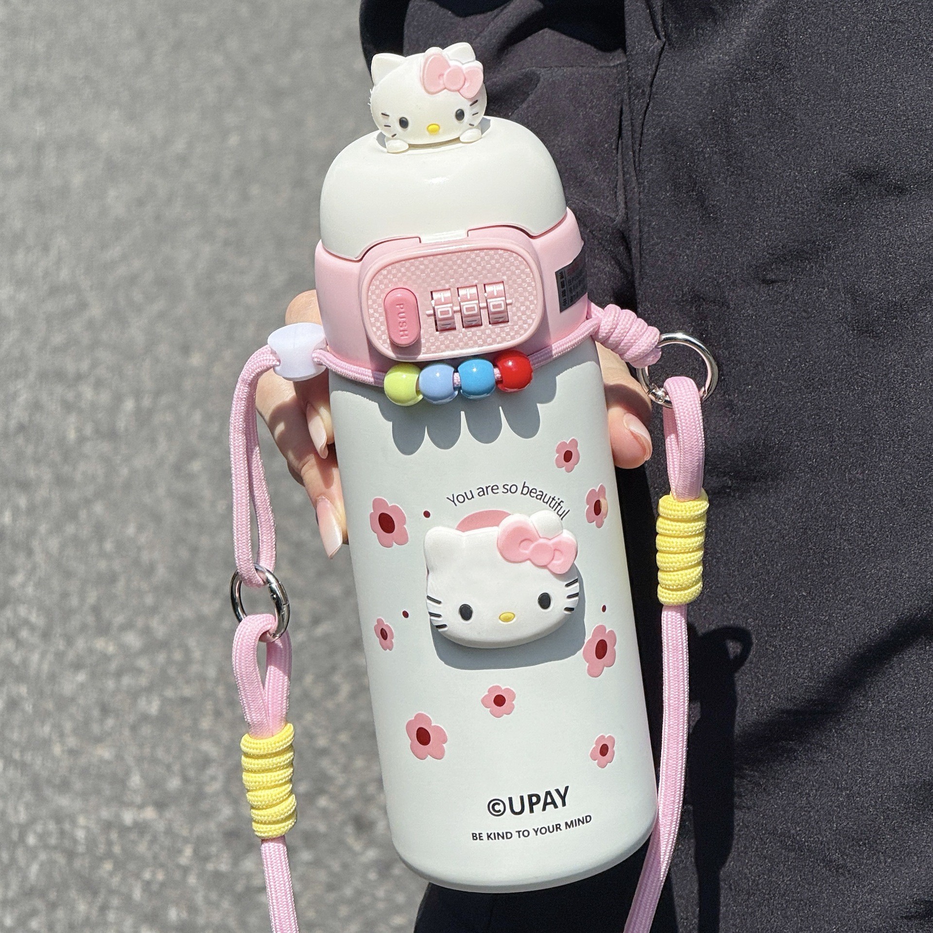 密码锁保温杯儿童指纹水杯男女孩小学生上学专用吸管杯子水壶