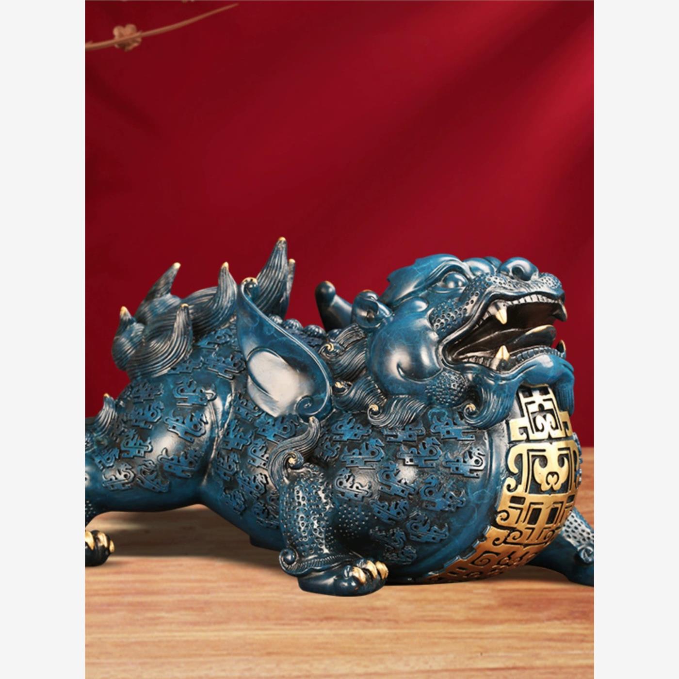 彩铜富贵摆件黄铜蓝一对