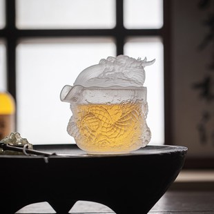 高档杯 龙年琉璃磨砂盖碗家用手抓泡茶碗功夫茶具耐高温个人杯中式