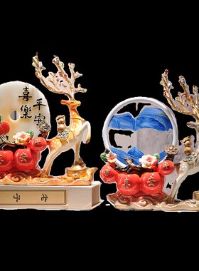 高级感流沙梅花鹿摆件 新款新中式装修装潢客厅门店收银台装饰品