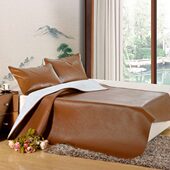 夏季 层2.0x头牛皮凉席1.8m床枕套牛皮席纯色水1.5米三件套 带棕色