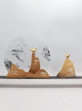 现代新中式亚克力假山家居工艺品铁艺软装饰品现代酒店玄关摆件