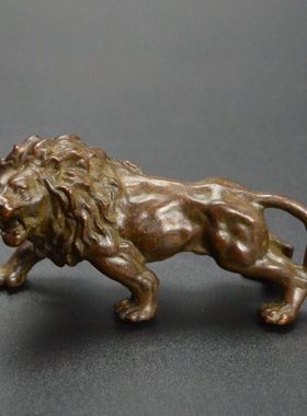 古玩黄铜实心袖珍工艺品黄铜狮子摆件茶宠仿古铜器工艺品迷你小号
