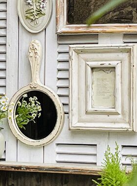 样选  法式木质复古 做旧利可款款包 福古董二壁挂装饰镜邮