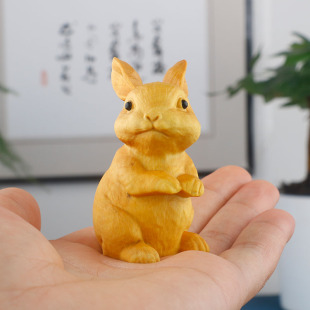 文玩把玩手把件 小叶黄杨木雕刻工艺品可爱生肖兔子小摆件实木男士
