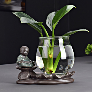 饰家用摆件 创意绿萝水培植物玻璃花瓶插花容器花盆器皿办公桌面装