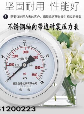 耐高温BF-向Y真空表压力表T不锈钢0腐蚀边轴N压油带10耐震Z气压表