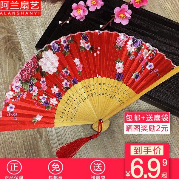 樱花扇子丝日用绢扇 丝绸真丝扇包邮印花小折扇2021女折扇女新品
