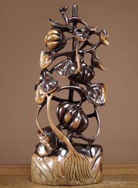 南瓜客厅电视柜工艺品摆件黑檀木雕开业摆设玄关装饰家居红木送礼