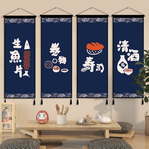 日式餐厅墙壁装饰画布艺挂画居酒屋寿司店墙面挂毯背景布ins挂布图片