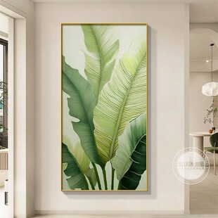 家大业大玄关装饰画现代简约绿色手绘油画走廊过道正对们壁画挂画
