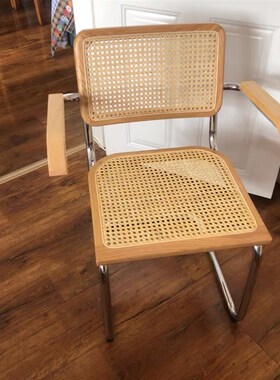 DPstudio中古藤编扶手椅电脑椅家用餐椅办公椅靠背简约单人藤椅