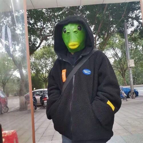 绿头鱼头套社交牛b证头套搞怪头套绿鱼人搞笑面具全脸绿色搞笑款