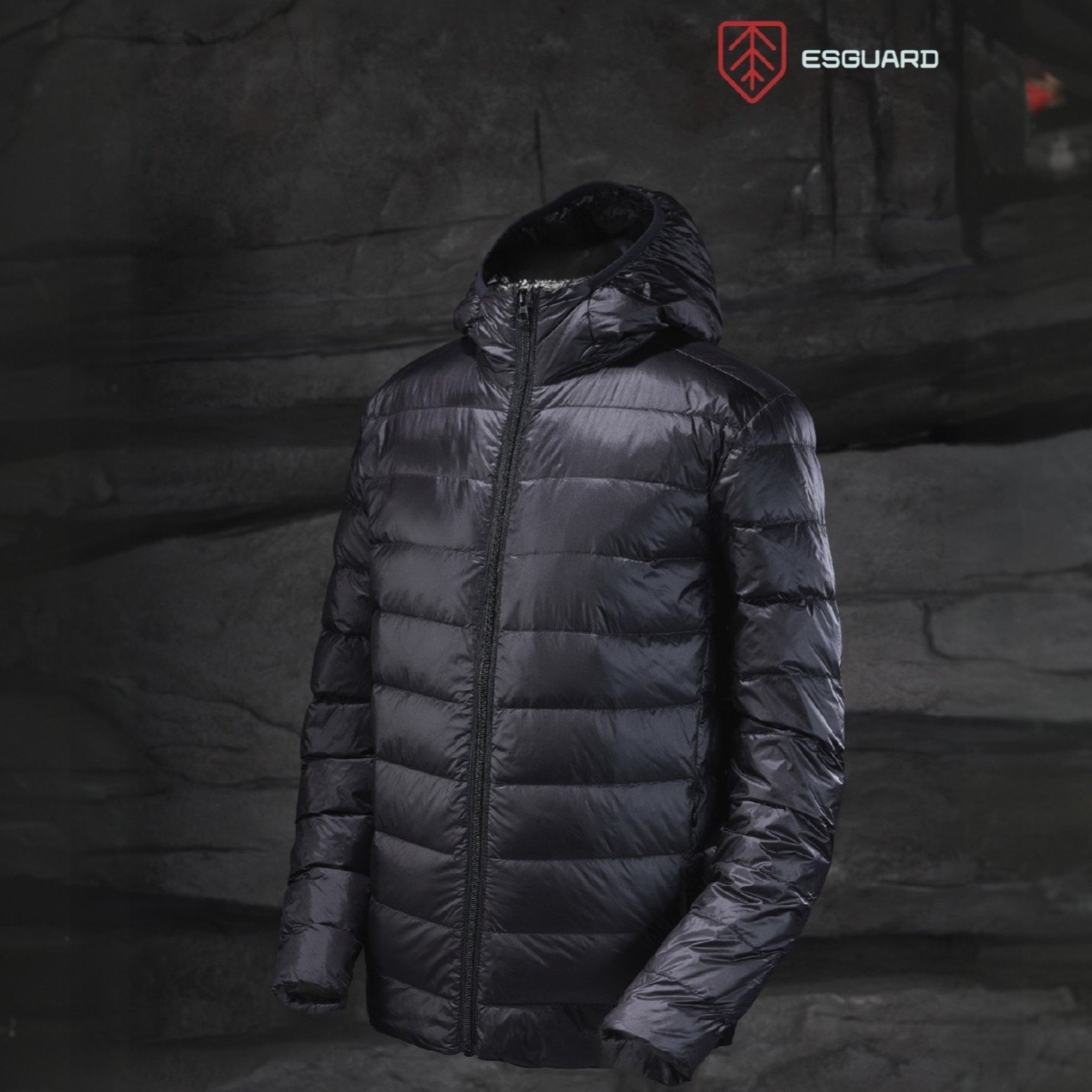ESGUARD连帽排骨羽绒服白鸭绒25秋男轻薄羽绒服90绒修身休闲时尚