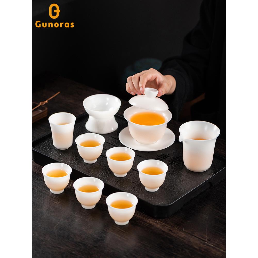 冰种玉瓷羊脂玉功夫茶具高端白瓷茶杯茶具套装礼盒轻奢高档送礼