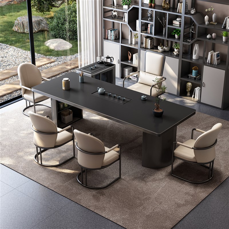 高端岩板茶桌椅组合轻奢现代高级A感办公室别墅烧水壶一体大板茶