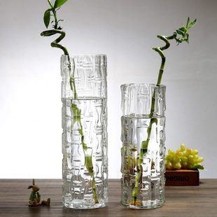 富贵竹家用大号 特大号透明玻璃花瓶摆件客厅插花北欧圆柱直筒高款