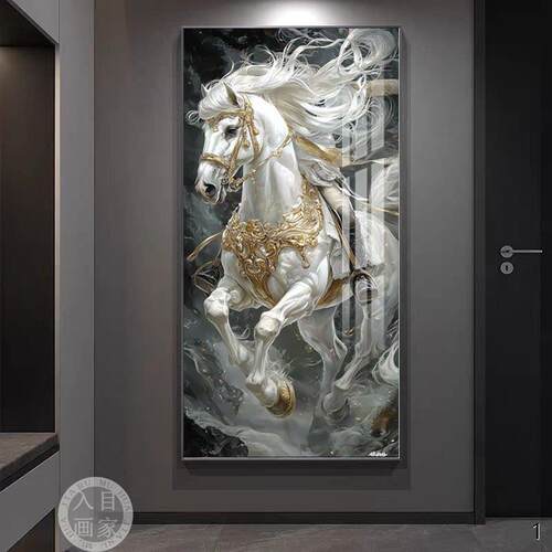 马到成功玄关装饰画大气骏马图客厅壁画现代轻奢挂画