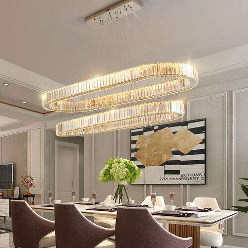 现代简约水晶吊灯客厅饭厅轻奢创意led双层椭圆吧台家用饭厅灯具