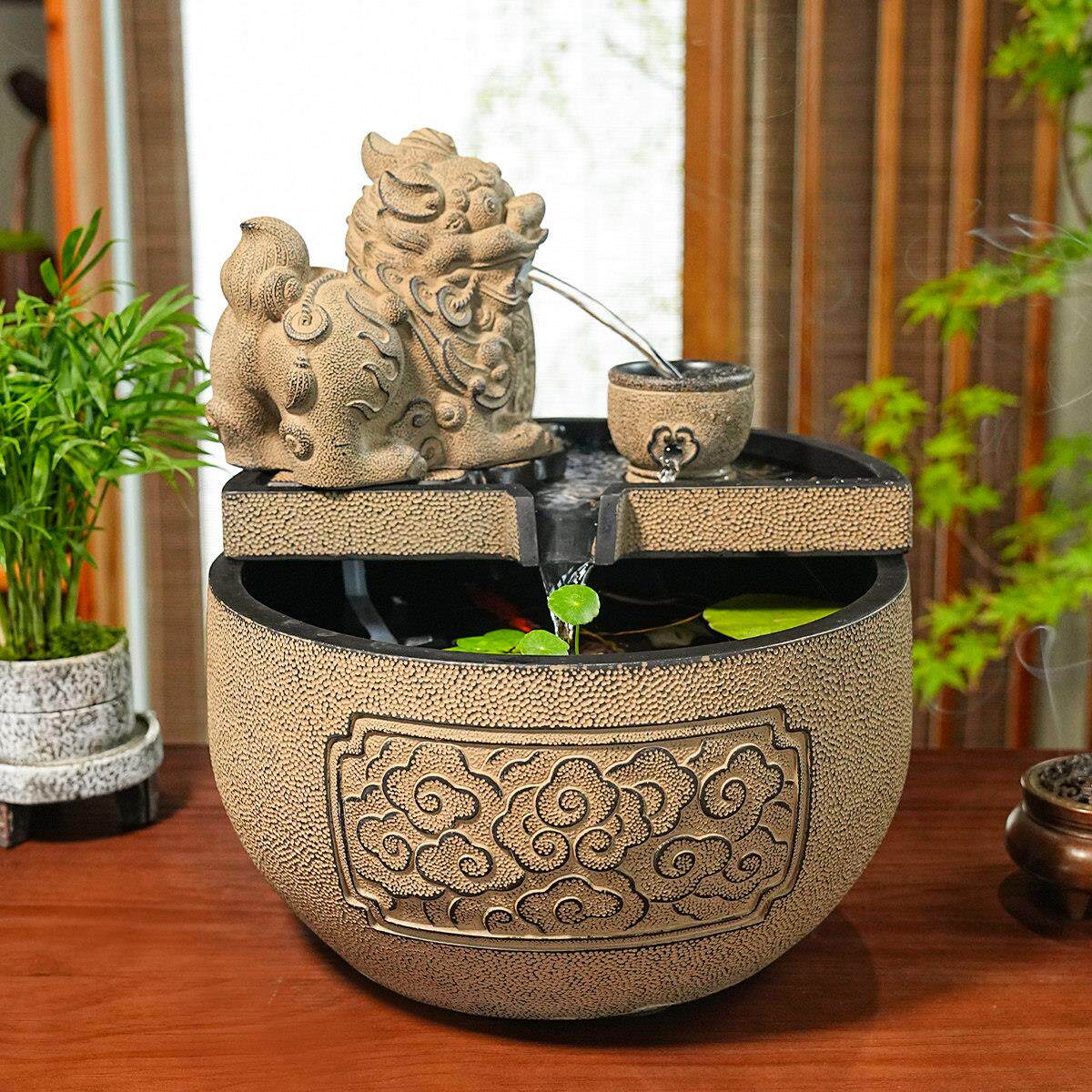 貔貅招财流水摆件新中式家居风水鱼缸客厅桌面加湿器循环水景摆设