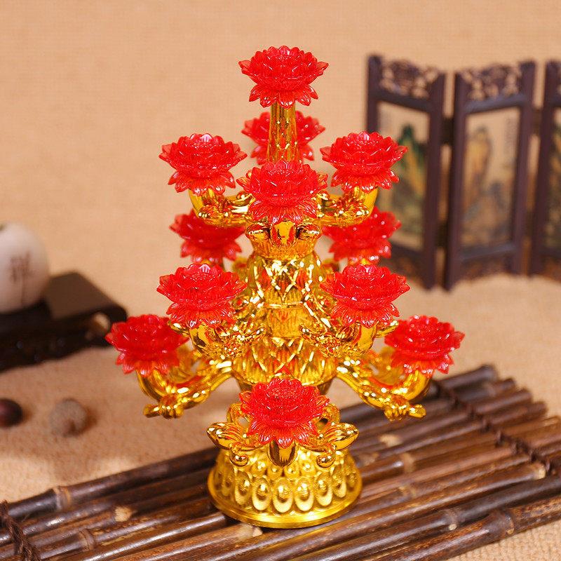 七彩LED莲花灯供灯插电电池佛前灯家用供佛长明供奉电香炉电蜡烛