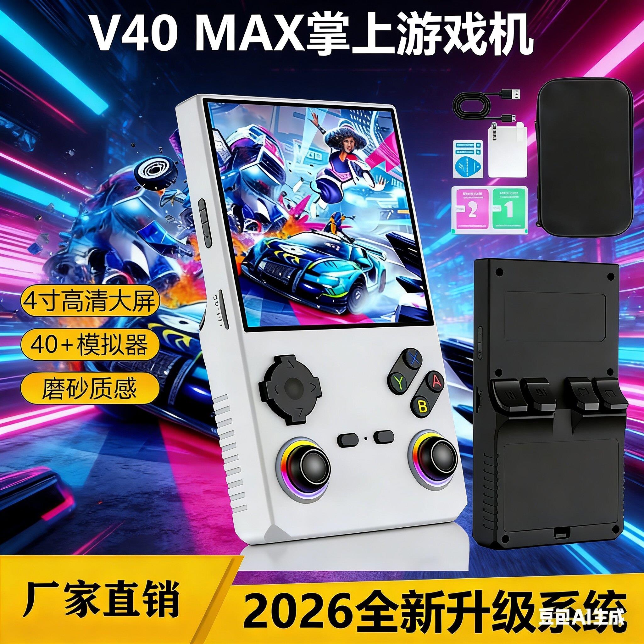 掌上游戏机v40开源高清便携复古怀旧3D摇杆街机充电掌机童年回忆