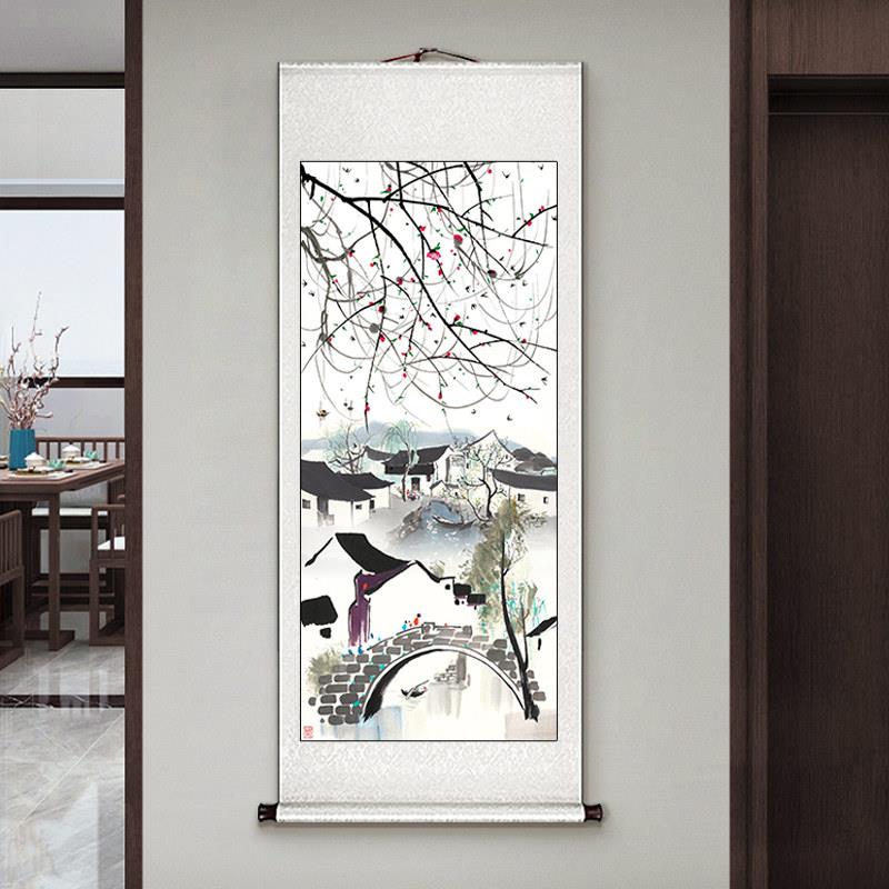 吴冠中江南水乡宣纸卷轴挂画 画竖版名人新中式书房茶室玄关装饰