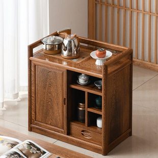 新中式茶水柜鸡翅木茶桌茶台边柜全实木烧水柜一体置物柜红木茶几