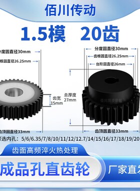 1.5模正齿轮20齿B内孔10 12 14齿宽15凸台齿轮齿条W支持定制直齿