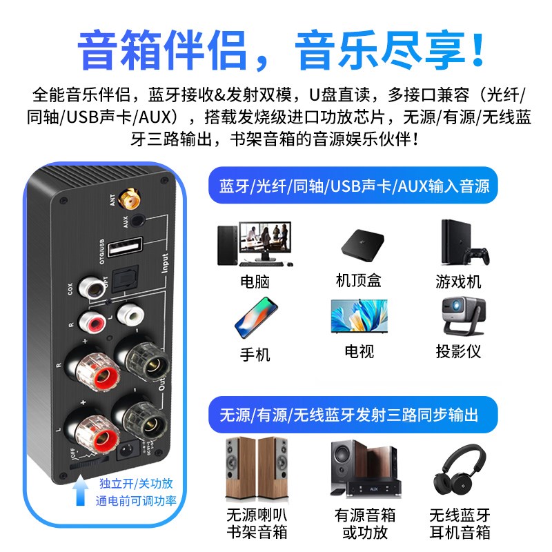 新款迷你蓝牙功放机小型数字大功率家用音箱蓝牙接收发射器一体机