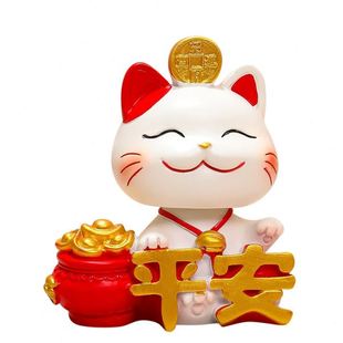 创意可爱太阳能车载全家福小猫小摆件可爱车饰 招财猫汽车摆件新款