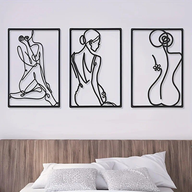 铁艺酒吧酒店艺术挂画壁挂欧美时尚铁艺装饰画简易女性线条墙壁饰图片