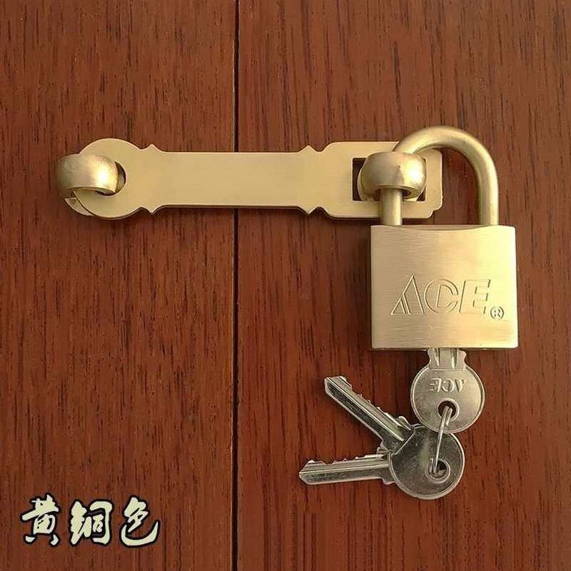 两扇门锁 双开门复古老式仿x古大门门扣柜门铜搭扣锁扣锁链门栓