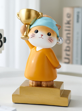 奖杯艺术猫摆件家居客厅玄关电视柜酒柜装饰学生桌面创意年会奖品