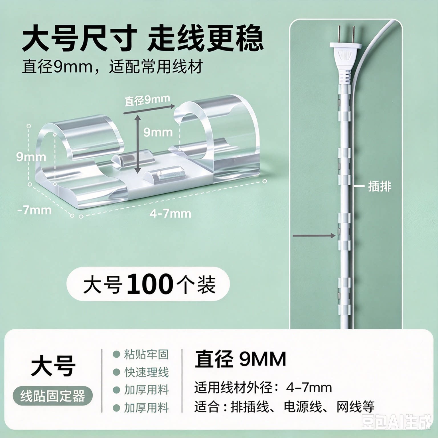 墙面贴自粘免钉无痕走线卡扣