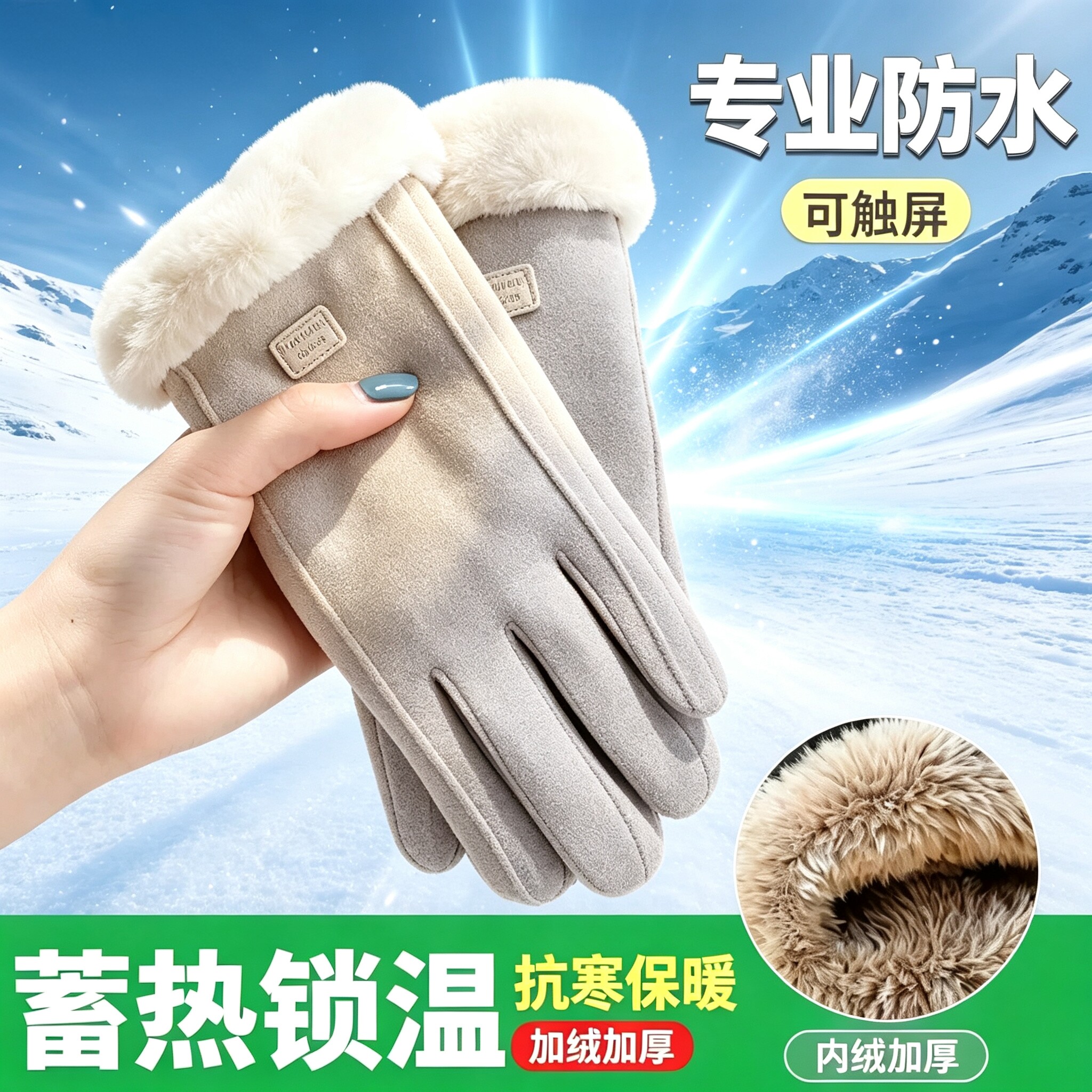 冬季加绒加厚防风触屏骑行女手套
