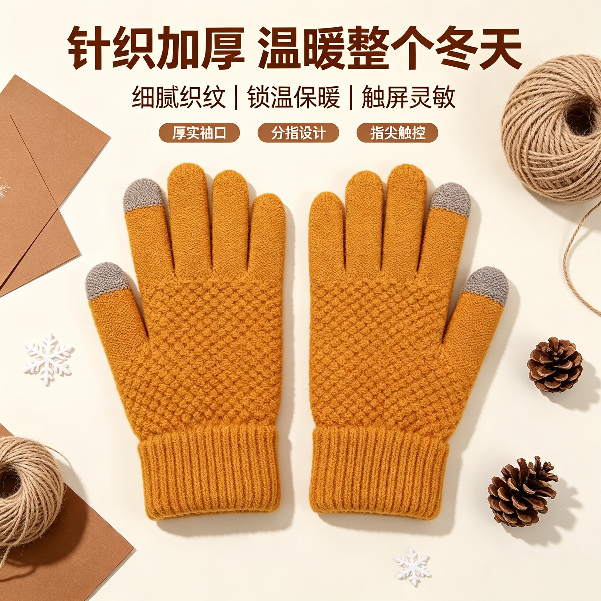 春秋冬女防滑触屏保暖手套