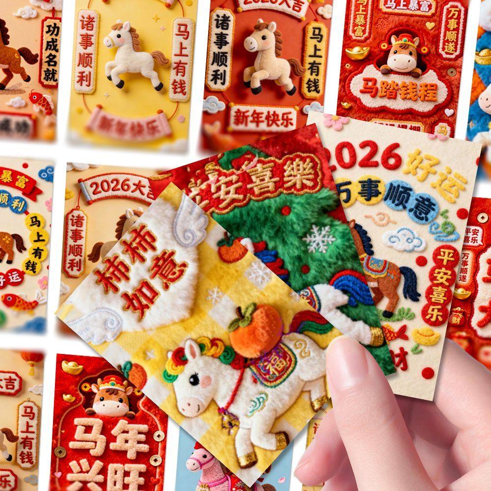 108张毛绒小马壁纸贴纸2026新年可爱生肖小马装饰diy手机壳贴画