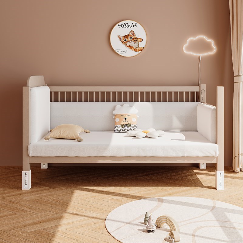 儿童拼接床婴儿床边床加宽床榉木实木床可调节护栏宝.宝平接大床