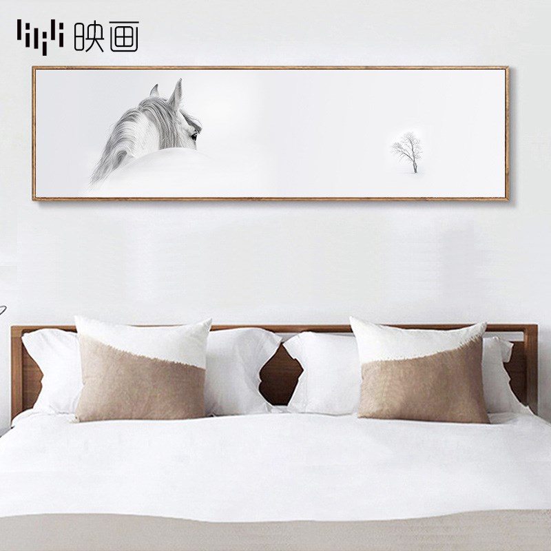 横幅客厅沙发背景墙挂画卧室装饰画床头画简约现代白马头大气壁画