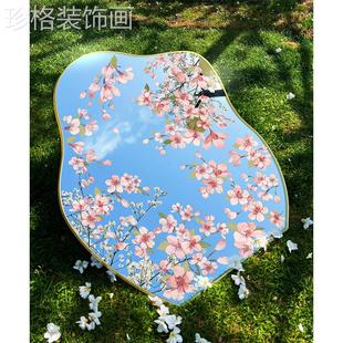 饰画电视柜桌面摆画高级感挂画卧室2024新款 粉色樱花镜子装 摆台画