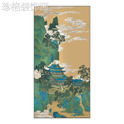 仙楼阁新青峦翠影玄中式山关装饰绿画水青山走廊过道挂画竖版书房