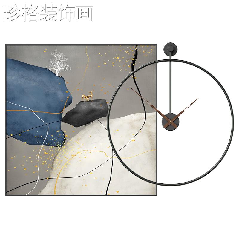 时来运转餐厅饰方形带装钟表厅挂画现代简约画客厅饭989背景墙面图片