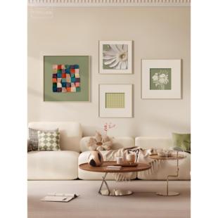 立体696实木块客厅装饰画式法奶油风发背景墙挂画沙高档雏组合菊